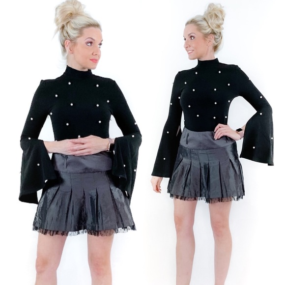 Classy Black Shirt with Pearls and Split Sleeve - Picture 5 of 8